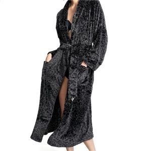 Long Black Victoria Secret Leopard Print Robe